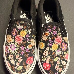 Vans Kids Black Floral Slip-On Sneakers